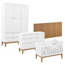 Quarto de Bebê Unique 3 Portas com Cômoda Sapateira e Painel Ripado Branco Soft Eco Wood - Matic
