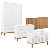 Quarto De Bebê Unique 3 Portas Com Cômoda Sapateira E Painel Ripado Branco Soft Eco Wood - Matic