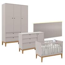 Quarto de Bebê Unique 3 Portas com Cômoda Sapateira e Painel Ripado com Led Cinza Eco Wood - Matic