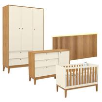 Quarto de Bebê Unique 3 Portas com Cômoda Sapateira e Painel Ripado com Led Off White Freijó Eco Wood - Matic Quarto de Bebê Unique 3 Portas com Cômoda Sapateira e Painel Ripado com Led Off White Freijó Eco Wood - Matic