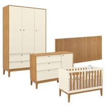 Quarto de Bebê Unique 3 Portas com Cômoda Sapateira e Painel Ripado Off White Freijó Eco Wood - Matic Quarto de Bebê Unique 3 Portas com Cômoda Sapateira e Painel Ripado Off White Freijó Eco Wood - Matic