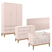 Quarto de Bebê Unique 3 Portas com Cômoda Sapateira e Painel Ripado Rose Eco Wood - Matic