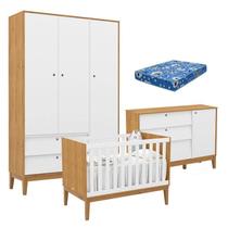 Quarto de Bebe Unique 3 Portas com Cômoda Sapateira Freijó Branco Soft Eco Wood e Colchão Ortobom - Matic Quarto de Bebe Unique 3 Portas com Cômoda Sapateira Freijó Branco Soft Eco Wood e Colchão Ortobom - Matic
