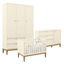 Quarto de Bebe Unique 3 Portas com Cômoda Sapateira Off White Eco Wood - Matic