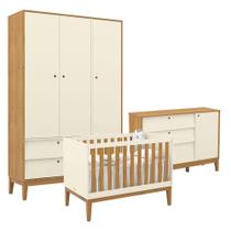 Quarto De Bebe Unique 3 Portas Com Cômoda Sapateira Off White Freijó Eco Wood - Matic