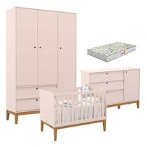 Quarto de Bebe Unique 3 Portas com Cômoda Sapateira Rose Eco Wood e Colchão Gazin - Matic