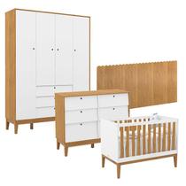 Quarto de Bebê Unique 4 Portas com Cômoda 6 Gavetas e Painel Farm Branco Soft Freijó Eco Wood - Matic Quarto de Bebê Unique 4 Portas com Cômoda 6 Gavetas e Painel Farm Branco Soft Freijó Eco Wood - Matic