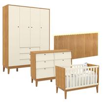 Quarto de Bebê Unique 4 Portas com Cômoda 6 Gavetas e Painel Farm com Led Freijó Off White Eco Wood - Matic Quarto de Bebê Unique 4 Portas com Cômoda 6 Gavetas e Painel Farm com Led Freijó Off White Eco Wood - Matic