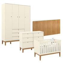 Quarto de Bebê Unique 4 Portas com Cômoda 6 Gavetas e Painel Farm Off White Eco Wood - Matic Quarto de Bebê Unique 4 Portas com Cômoda 6 Gavetas e Painel Farm Off White Eco Wood - Matic