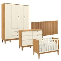 Quarto De Bebê Unique 4 Portas Com Cômoda 6 Gavetas E Painel Ripado Freijó Off White Eco Wood - Matic Quarto De Bebê Unique 4 Portas Com Cômoda 6 Gavetas E Painel Ripado Freijó Off White Eco Wood - Matic