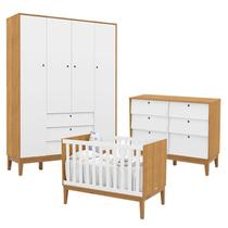 Quarto de Bebe Unique 4 Portas com Cômoda 6 Gavetas Freijó Branco Soft Eco Wood - Matic