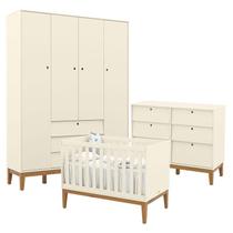 Quarto de Bebe Unique 4 Portas com Cômoda 6 Gavetas Off White Eco Wood - Matic Quarto de Bebe Unique 4 Portas com Cômoda 6 Gavetas Off White Eco Wood - Matic
