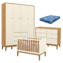 Quarto de Bebe Unique 4 Portas com Cômoda 6 Gavetas Off White Freijó Eco Wood e Colchão Ortobom - Matic