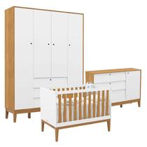 Quarto de Bebe Unique 4 Portas com Cômoda Sapateira Branco Soft Freijó Eco Wood - Matic Quarto de Bebe Unique 4 Portas com Cômoda Sapateira Branco Soft Freijó Eco Wood - Matic