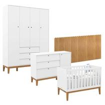 Quarto de Bebê Unique 4 Portas com Cômoda Sapateira e Painel Farm Branco Soft Eco Wood - Matic Quarto de Bebê Unique 4 Portas com Cômoda Sapateira e Painel Farm Branco Soft Eco Wood - Matic