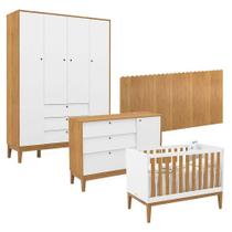 Quarto De Bebê Unique 4 Portas Com Cômoda Sapateira E Painel Farm Branco Soft Freijó Eco Wood Matic