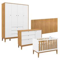 Quarto de Bebê Unique 4 Portas com Cômoda Sapateira e Painel Farm Branco Soft Freijó Eco Wood - Matic Quarto de Bebê Unique 4 Portas com Cômoda Sapateira e Painel Farm Branco Soft Freijó Eco Wood - Matic