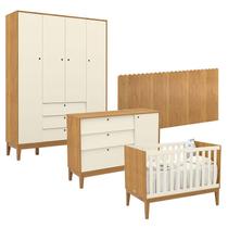 Quarto de Bebê Unique 4 Portas com Cômoda Sapateira e Painel Farm Freijó Off White Eco Wood - Matic Quarto de Bebê Unique 4 Portas com Cômoda Sapateira e Painel Farm Freijó Off White Eco Wood - Matic
