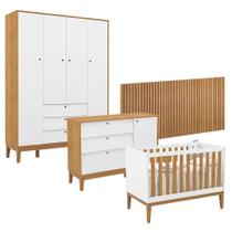 Quarto De Bebê Unique 4 Portas Com Cômoda Sapateira E Painel Ripado Branco Soft Freijó Eco Wood - Matic Quarto De Bebê Unique 4 Portas Com Cômoda Sapateira E Painel Ripado Branco Soft Freijó Eco Wood - Matic