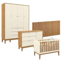 Quarto De Bebê Unique 4 Portas Com Cômoda Sapateira E Painel Ripado Off White Freijó Eco Wood - Matic Quarto De Bebê Unique 4 Portas Com Cômoda Sapateira E Painel Ripado Off White Freijó Eco Wood - Matic