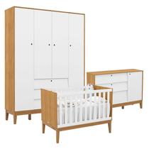 Quarto de Bebe Unique 4 Portas com Cômoda Sapateira Freijó Branco Soft Eco Wood Matic