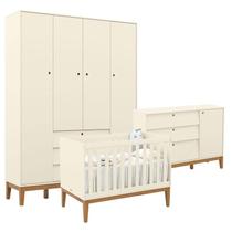 Quarto de Bebe Unique 4 Portas com Cômoda Sapateira Off White Eco Wood Matic Quarto de Bebe Unique 4 Portas com Cômoda Sapateira Off White Eco Wood Matic