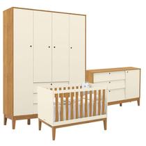 Quarto de Bebe Unique 4 Portas com Cômoda Sapateira Off White Freijó Eco Wood Matic Quarto de Bebe Unique 4 Portas com Cômoda Sapateira Off White Freijó Eco Wood Matic