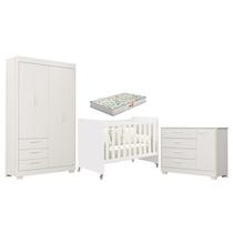 Quarto de Bebê Zaki e Berço Americano Evolution 4 em 1 Branco Acetinado com Colchão Gazin - Reller