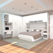 Quarto de Canto Casal com Guarda Roupas Cabeceira e Bancada Home Office Alpes Luciane Móveis Quarto de Canto Casal com Guarda Roupas Cabeceira e Bancada Home Office Alpes Luciane Móveis