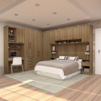 Quarto de Canto Casal com Guarda Roupas Cabeceira e Bancada Home Office Paris Luciane Móveis