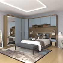 Quarto de Canto Casal com Guarda Roupas com Espelho e Mesas de Cabeceira Paris Luciane Móveis Quarto de Canto Casal com Guarda Roupas com Espelho e Mesas de Cabeceira Paris Luciane Móveis