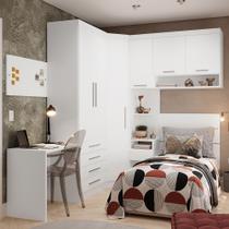 Quarto de Canto Solteiro com Guarda Roupas Cabeceira e Escrivaninha Alpes Luciane Móveis Quarto de Canto Solteiro com Guarda Roupas Cabeceira e Escrivaninha Alpes Luciane Móveis