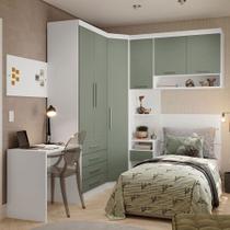 Quarto de Canto Solteiro com Guarda Roupas Cabeceira e Escrivaninha Alpes Luciane Móveis