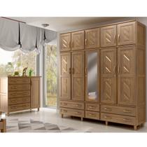 Quarto de Casal Berlim: Guarda-Roupa 10 Portas c/ Espelho e Cômoda Sapateira Madeira Pinus Imbuia - Cavazotto