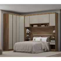 Quarto de Casal Com Guarda Roupas e Mesas de Cabeceira 426cm Veneza Luciane Móveis