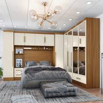 Quarto de Casal Completo 5 Peças 6 Portas 4 Gavetas com Maleiro e Espelhos Smart Plus Yescasa
