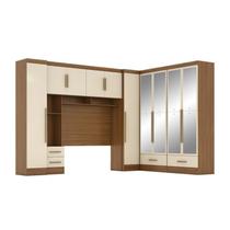 Quarto de Casal Completo 5 Peças 6 Portas 4 Gavetas com Maleiro e Espelhos Smart Plus Yescasa