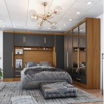 Quarto de Casal Completo 5 Peças 6 Portas 4 Gavetas com Maleiro e Espelhos Smart Plus Yescasa