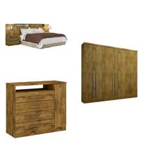 Quarto de Casal Completo MadeiraMadeira com Cômoda, Cabeceira com 2 Criados Mudos e Guarda Roupa 6 Portas 4 Gavetas 400944 Freijó Dourado - Novo Horizonte