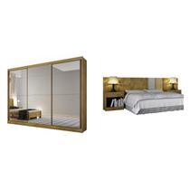 Quarto de Casal Completo MadeiraMadeira com Guarda Roupa 3 Portas 6 Gavetas e Cabeceira com 2 Criados Mudos 401001 Freijó Dourado - Novo Horizonte