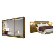 Quarto de Casal Completo MadeiraMadeira com Guarda Roupa 3 Portas 8 Gavetas e Cabeceira com 2 Criados Mudos 400952 Freijó Dourado - Novo horizonte