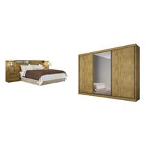 Quarto de Casal Completo MadeiraMadeira com Guarda Roupa 3 Portas 8 Gavetas e Cabeceira com 2 Criados Mudos 401633 Freijó Dourado - Novo Horizonte