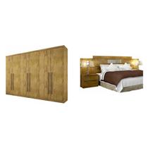 Quarto de Casal Completo MadeiraMadeira com Guarda Roupa 6 Portas 6 Gavetas e Cabeceira com 2 Criados Mudos 400949 Freijó Dourado - Novo horizonte