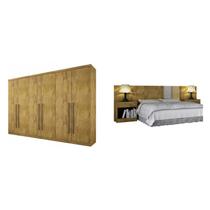 Quarto de Casal Completo MadeiraMadeira com Guarda Roupa 6 Portas 6 Gavetas e Cabeceira com 2 Criados Mudos 400976 Freijó Dourado - Novo horizonte