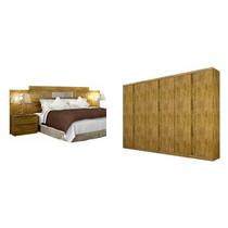 Quarto de Casal Completo MadeiraMadeira com Guarda Roupa 6 Portas 6 Gavetas e Cabeceira com 2 Criados Mudos 401438 Freijó Dourado - Novo Horizonte