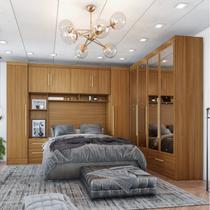 Quarto de Casal Completo Modulado 5 Peças 6 Portas 4 Gavetas com Maleiro e Espelhos Smart Plus Yescasa Bege/Cinamomo