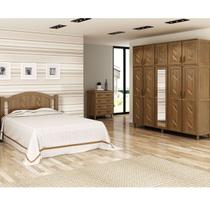 Quarto de Casal Grécia: Guarda-Roupa 10 Portas c/ Espelho Cama Cômoda 4 Gavetas Madeira Pinus Imbuia - Cavazotto