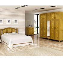 Quarto de Casal Grécia: Guarda-Roupa 10 Portas c/ Espelho Cama Cômoda 4 Gavetas Madeira Pinus Mel - Cavazotto