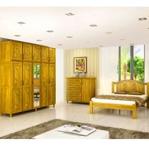 Quarto de Casal Grécia: Guarda-Roupa 10 Portas c/ Espelho Cama Cômoda Sapateira Madeira Pinus Mel - Cavazotto Quarto de Casal Grécia: Guarda-Roupa 10 Portas c/ Espelho Cama Cômoda Sapateira Madeira Pinus Mel - Cavazotto
