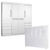 Quarto de Casal Guarda Roupa 1477 com Cabeceira Luiza 140 cm Branco Araplac